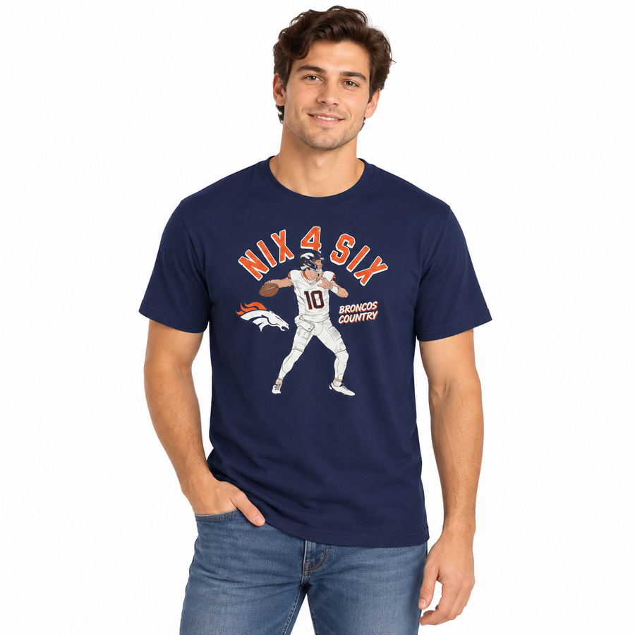 Denver Broncos Navy Bo Nix for Six Shirt